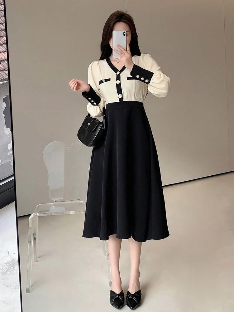 新品【即日発送】bicolor slit sleeve dress LXXWMxBH long sleeve dresses for women 2024 Cutout Front